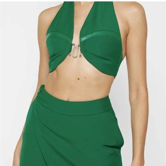 Maniere De Voir Tops - Halter Crop Top and Skort Set - Green